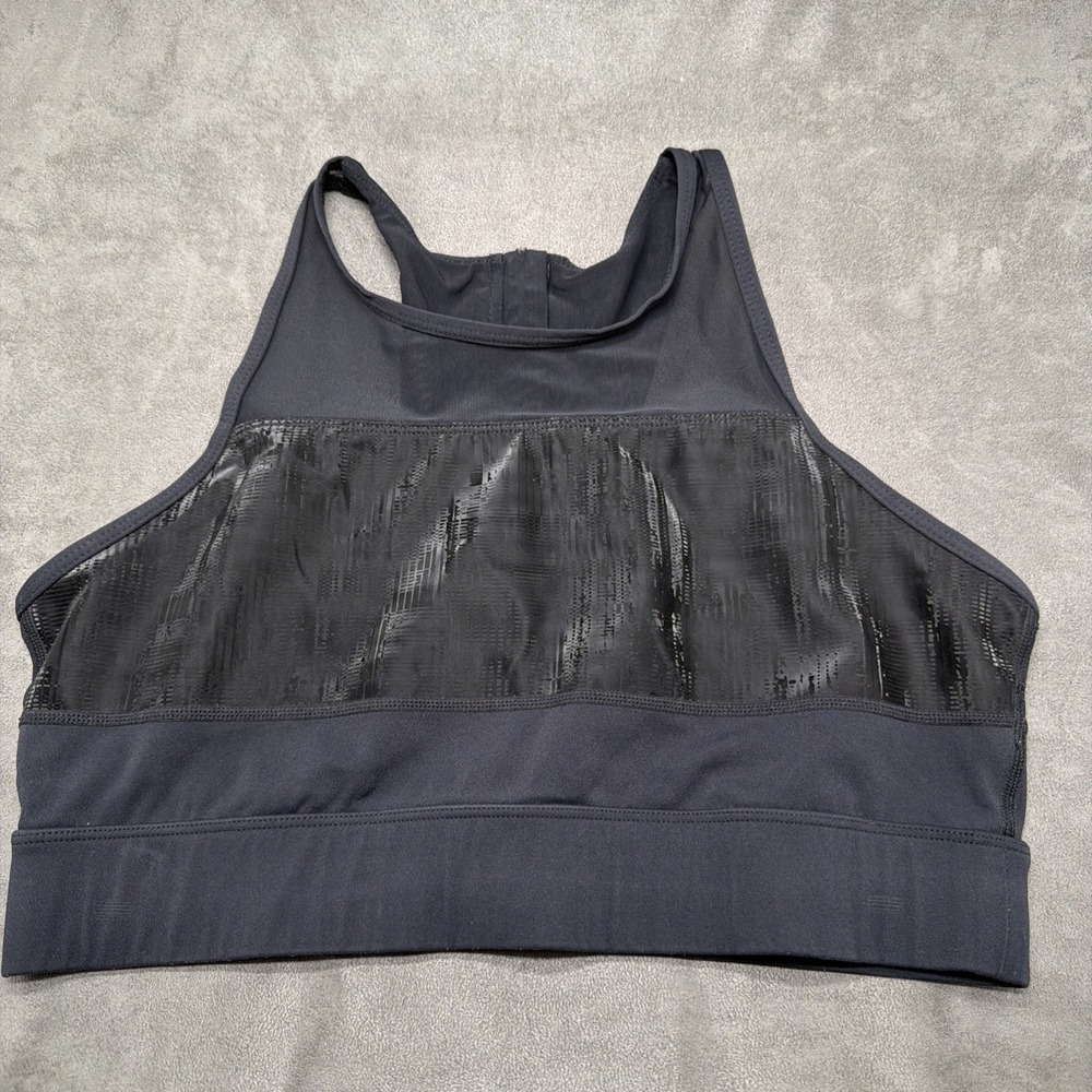 Zyia Women's Active Black Shimmer All Star Sports Bra Zipper Back Size XL *Read